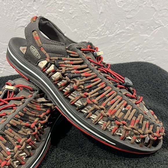 🔥 KEEN Uneek Paracord Woven Slip-On Sandals Red/Gray/Brown Sz 11.5 - PERFECT - Picture 2 of 12